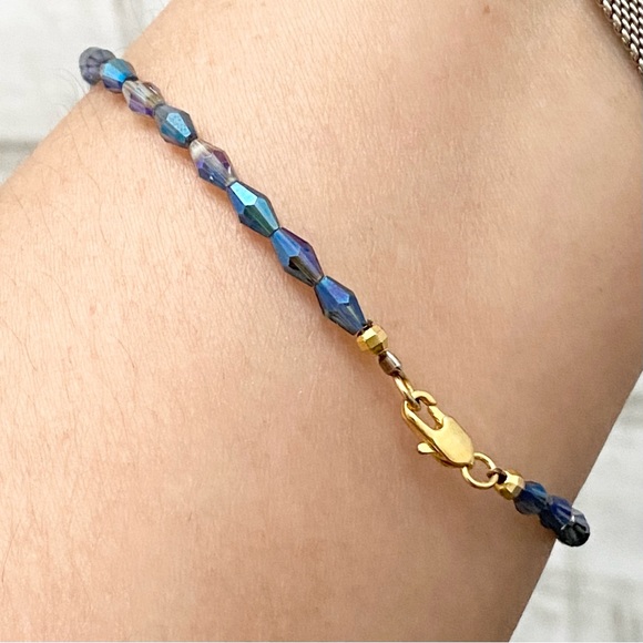 Handmade Blue Iridescent Beads Boho Stackable Bracelet - Picture 3 of 11